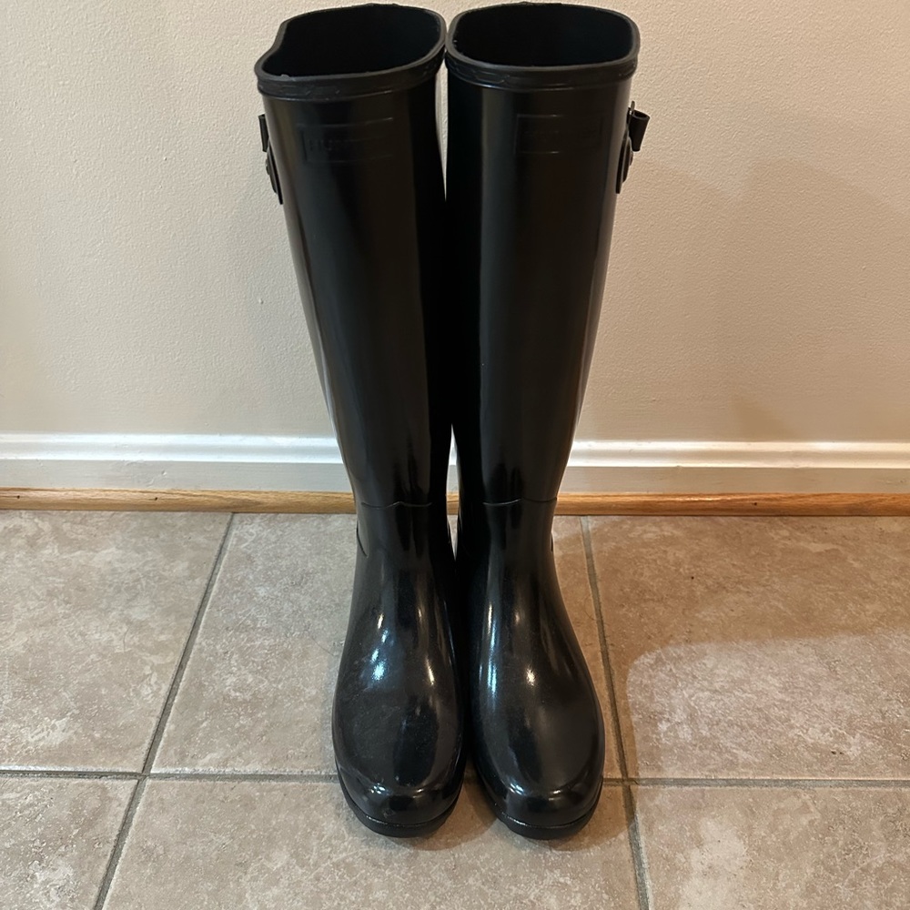 hunter black tall rain boots